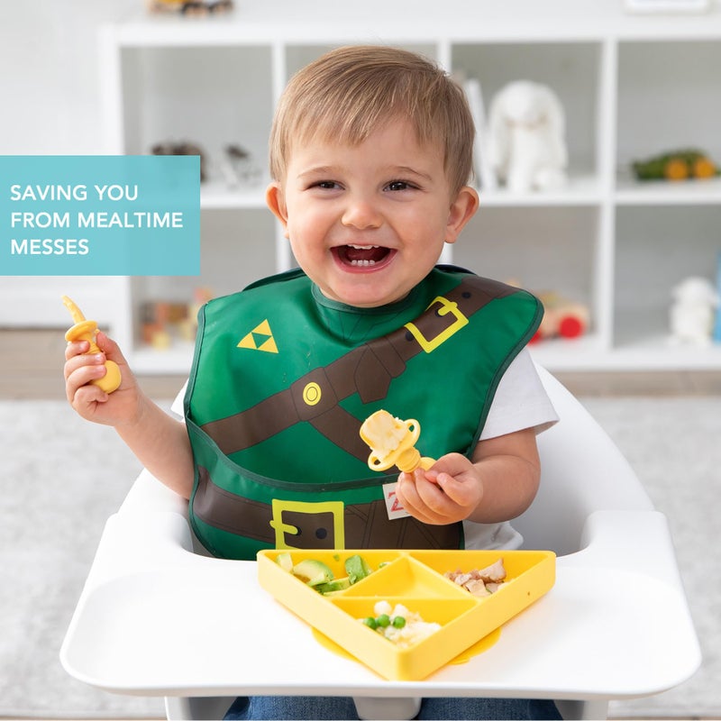Bumkins Nintendo Bibs for Girl or Boy, SuperBib with Cape for Baby and Toddler 6-24 Months, Essential Must Have for Eating, Feeding, Baby Led Weaning Supplies, Mess Saving Catch Food, Legend of Zelda - Image 3